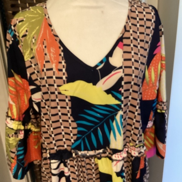 Swing A- Line V Neck  knee Length Dress (;Size: X- Large) ( Color: Multi) - Picture 2 of 9